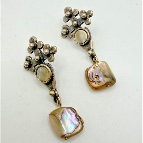 No Brand Jewelry - Sterling Silver Cross Earrings Artisan Made Mother of Pearl Abalone Southwestern